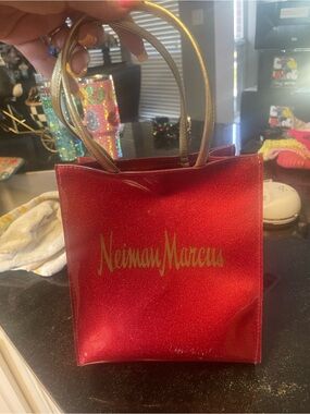 Neiman Marcus Glitter Red Mini Bag with Gold Handles